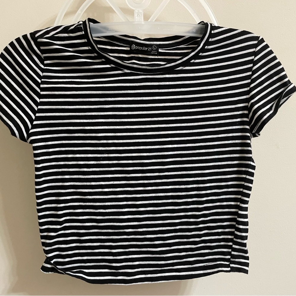 Black and white striped crop top